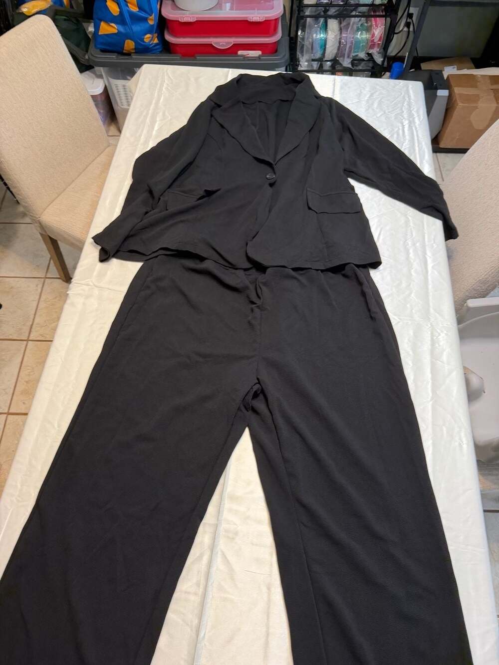 SHEIN Plus Size Black Notched Lapel Blazer and Wide Leg Pants 2 Piece  Set 5XL